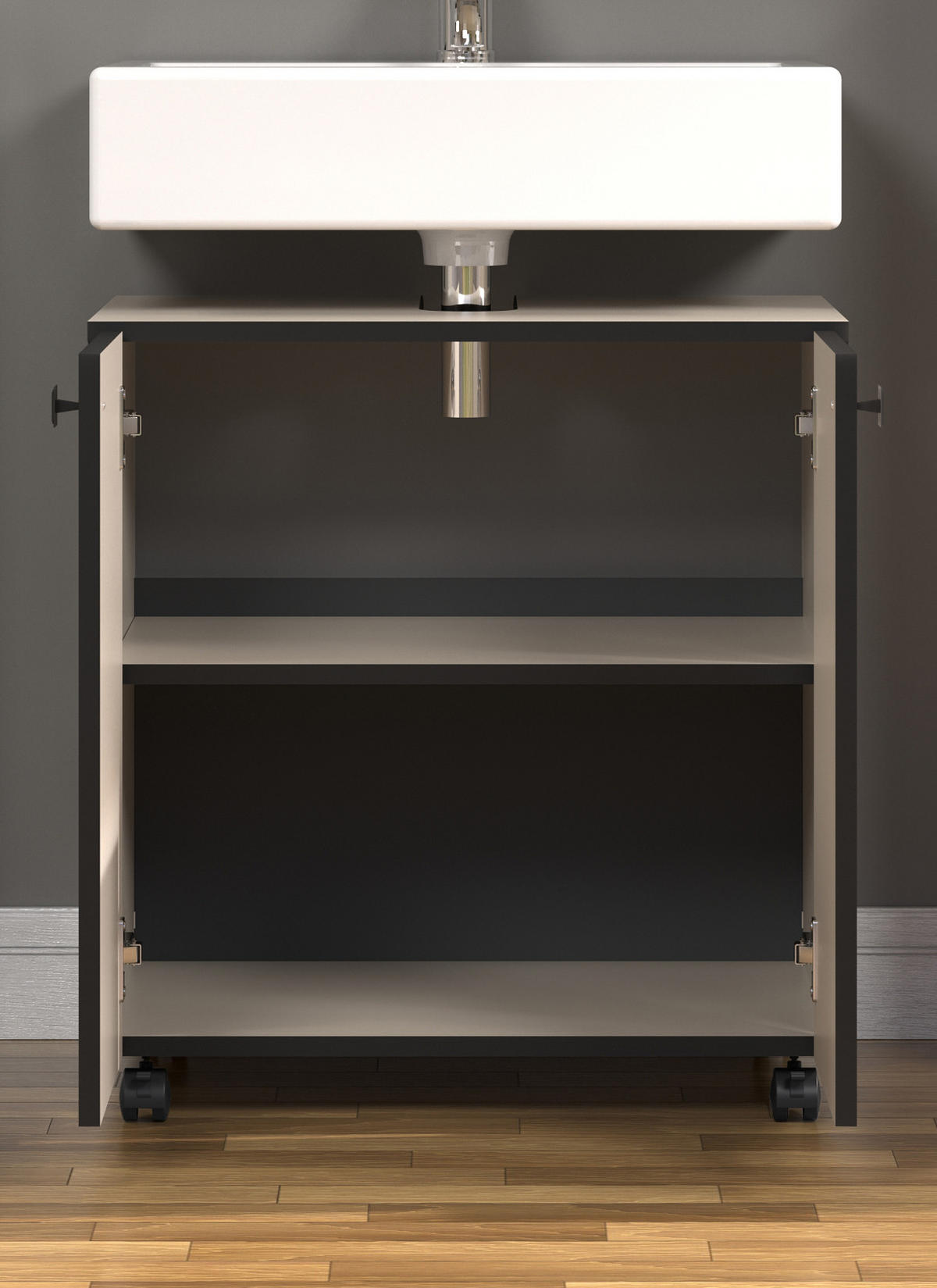 WASCHBECKENUNTERSCHRANK Kaschmir, grau 60 cm, Badschrank auf Rollen - Schwarz/Grau, Holzwerkstoff/Metall (42/64/60cm) - Top.Furn