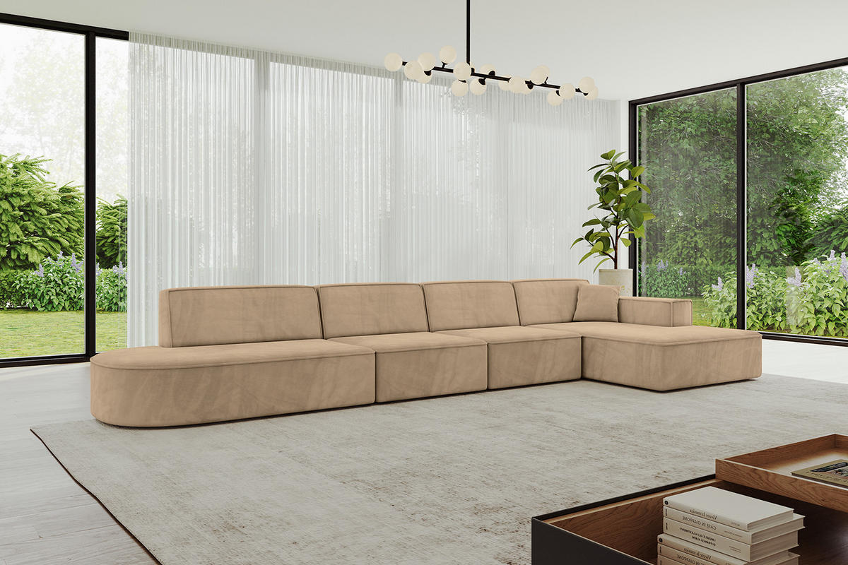 ECKSOFA Ottomane Rechts IREA-L3-v4 - 413x171x79 cm Beige - Beige, Holzwerkstoff/Textil (171/413cm) - ALTDECOR