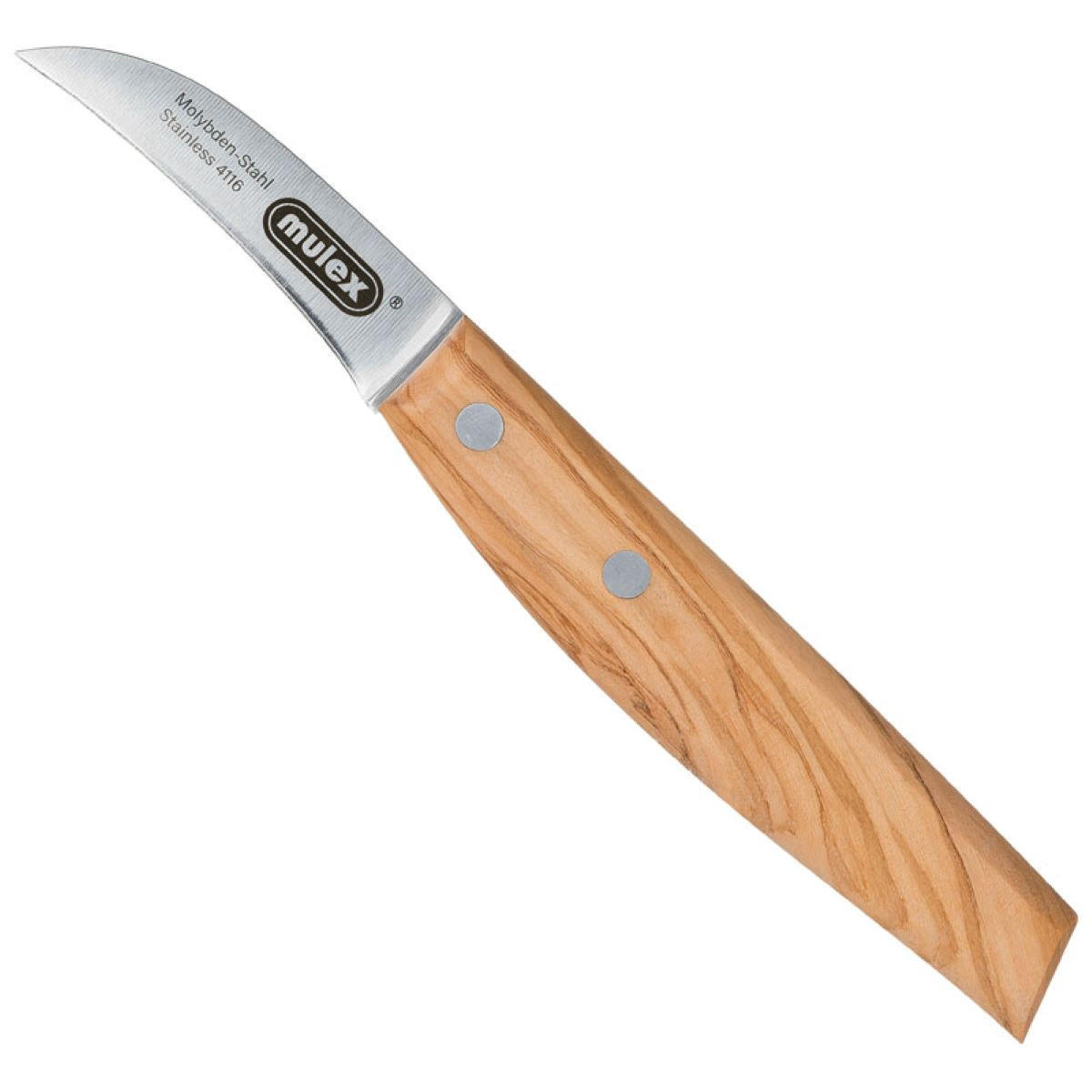 SCHÄLMESSER geschmiedet mit Olivenholzgriff - Tourniermesser gebogen - Braun, Holz (17cm) - Mulex