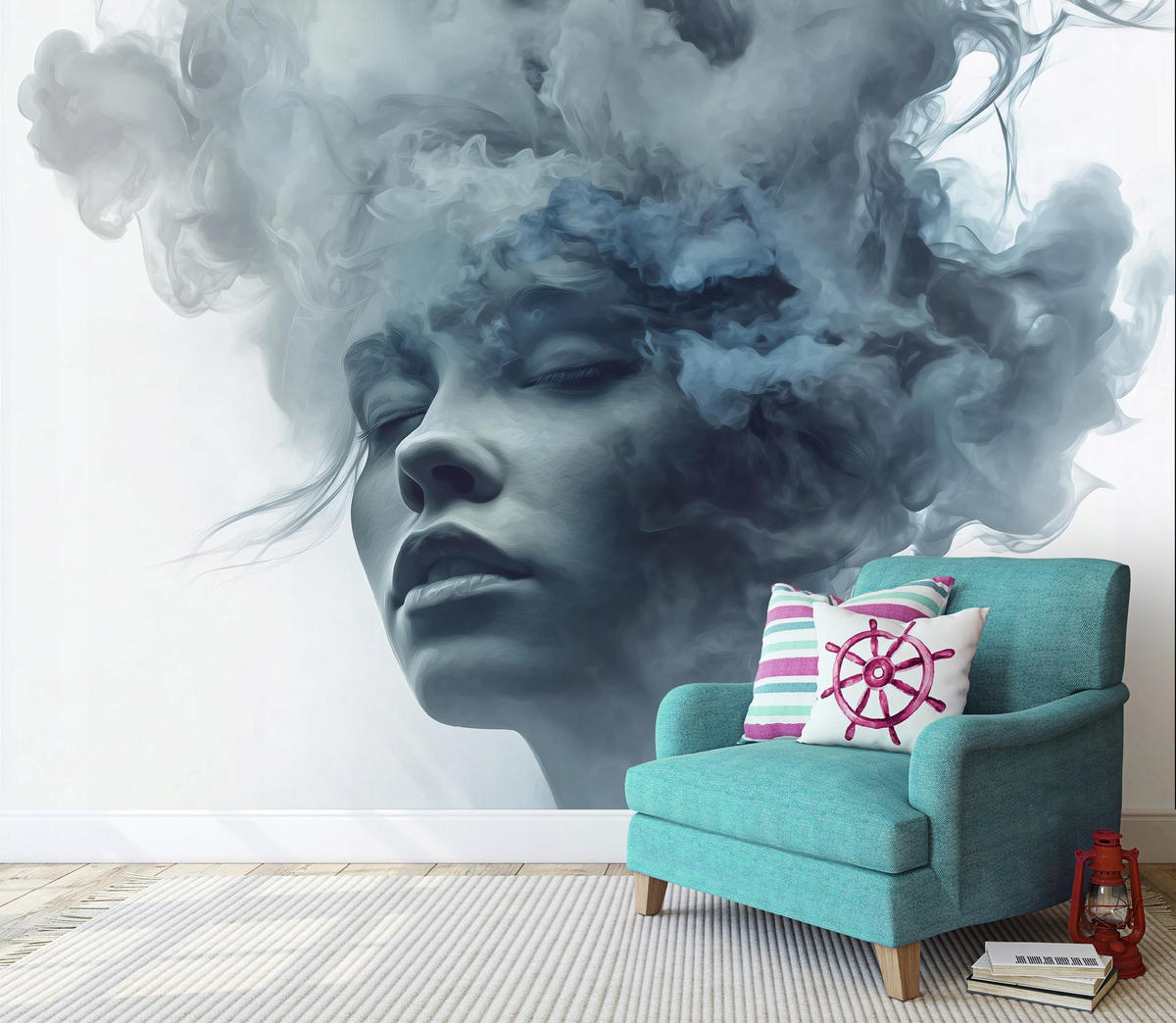 FOTOTAPETE Frau Gesicht Blau 300x210 cm - Multicolor, Papier (300/210cm) - Wallarena