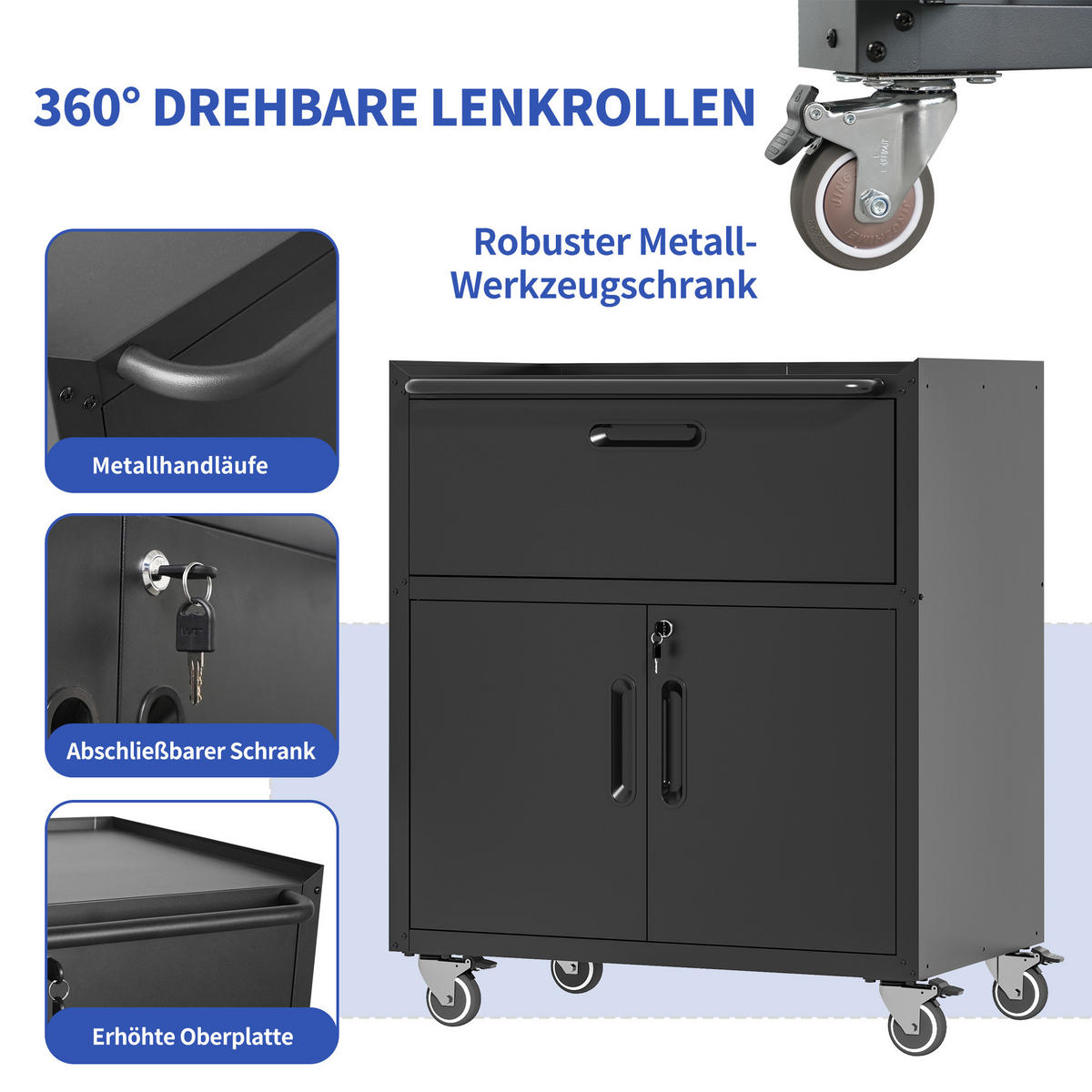 KOMBINATIONSMÖBEL – 88 cm (H) x 75 cm (B) x 42 cm (T), Farbgebung in Schwarz und Grau. - Schwarz, Metall (42/88/75cm) - DCA
