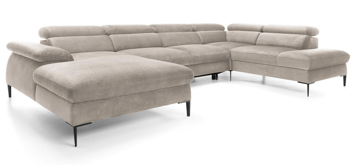 ECKSOFA U-Form 350 cm Amaro M mit Schlaffunktion, Links, Beige - Beige, Holz (214/353cm) - Emporius