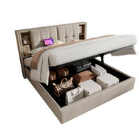 POLSTERBETT 180/200 cm Natur mit kabellosem Laden und USB-Anschlüssen - Naturfarben, Textil (180/200cm) - OKWISH