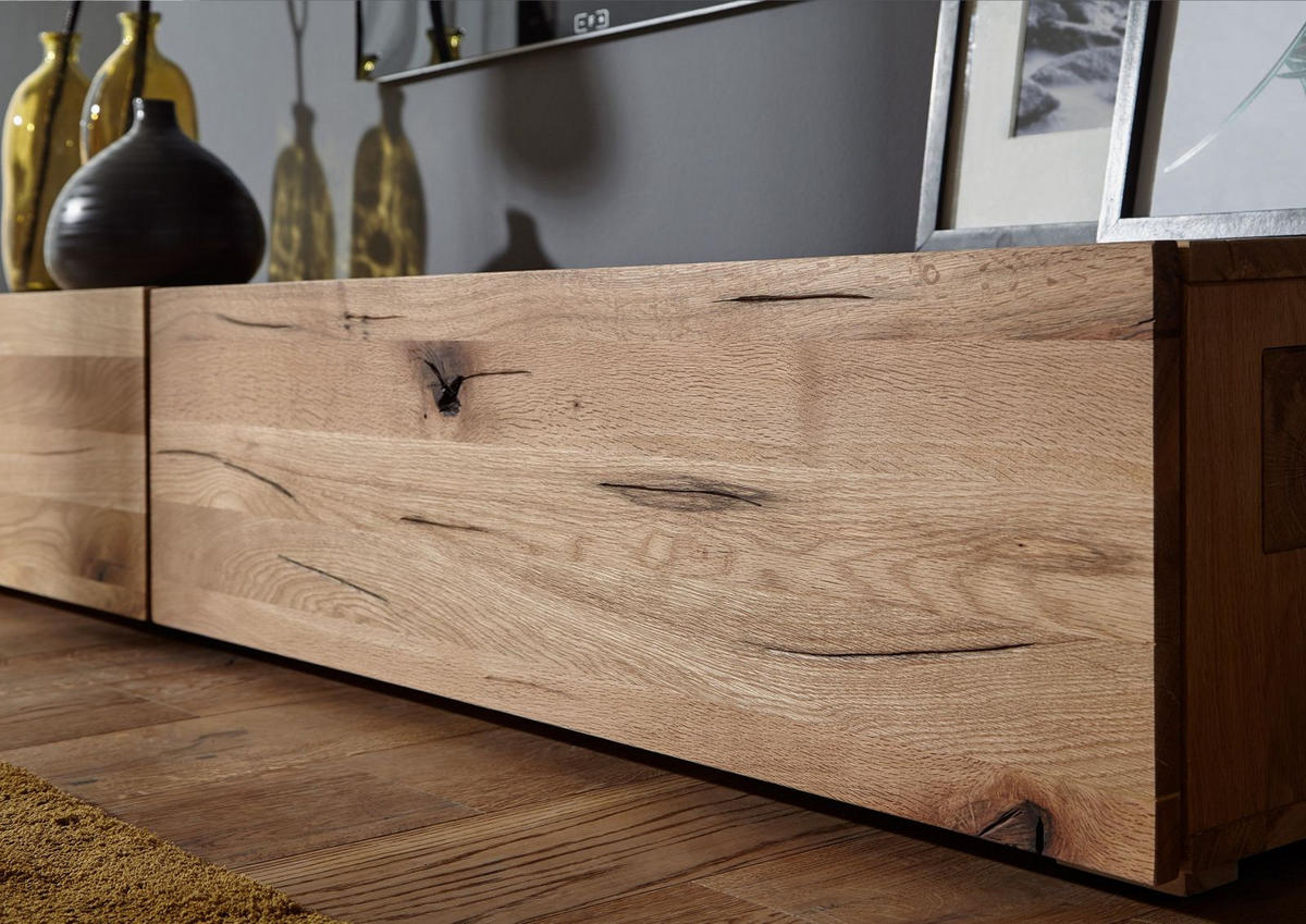 TV-BOARD Wild-/Zerreiche 220x52x32 natur geölt FRANKFURT #108 - Naturfarben, Holz (220/32/52cm) - Massivmoebel24