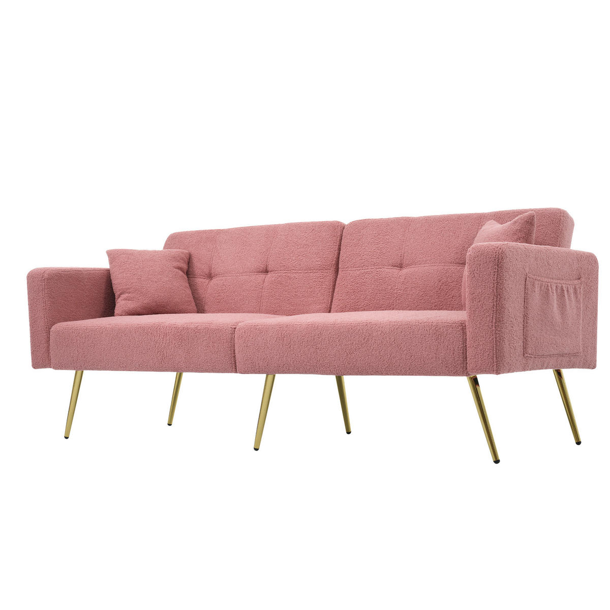 SCHLAFSOFA mit Bettfunktion Lammwollstoff und goldenen Beinen Pink 175/64/72 cm - Rosa, Kunststoff (175/72/64cm) - OKWISH