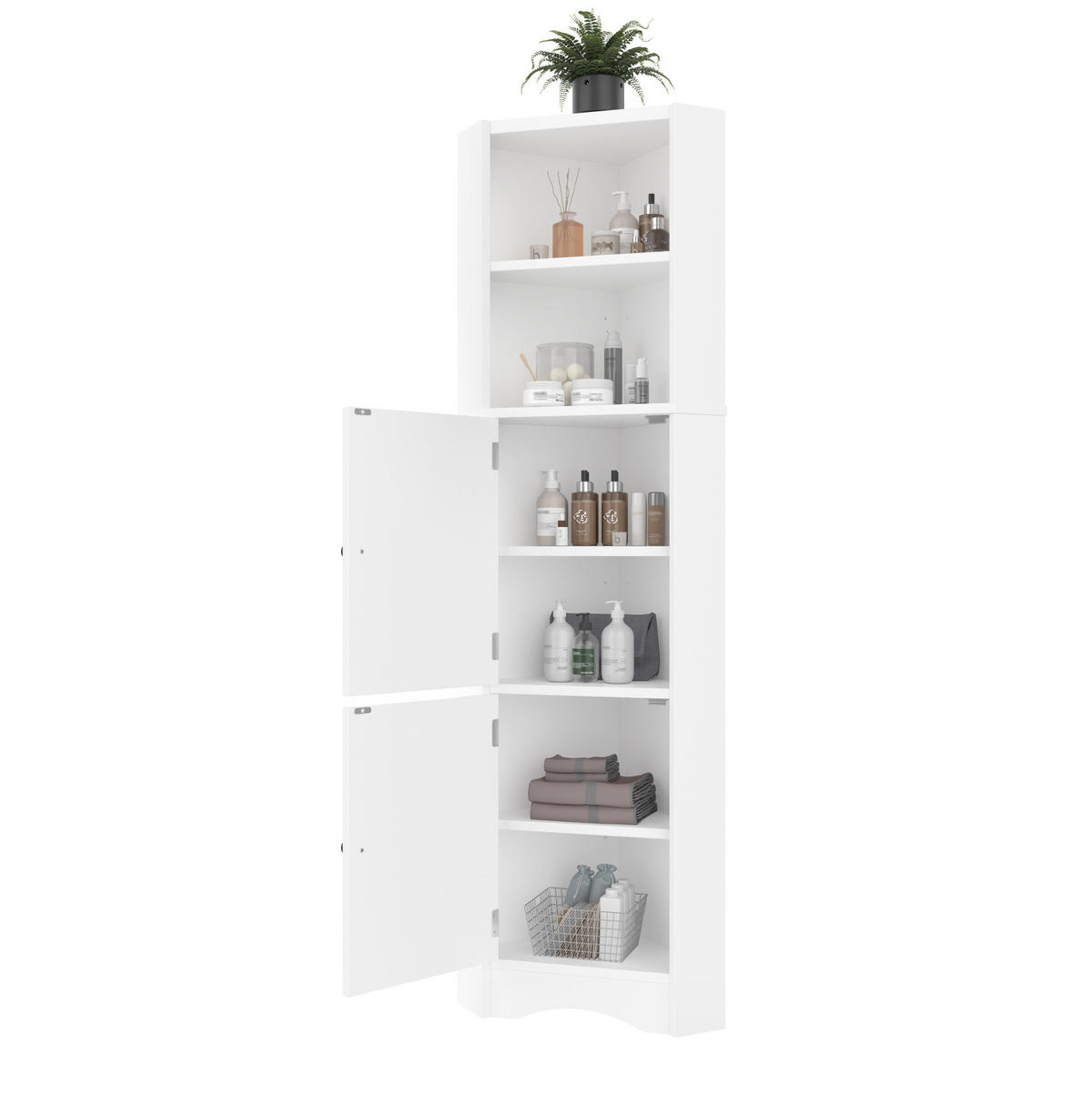 HOCHSCHRANK 51,7/32/155,4 cm aus MDF mit dreieckiger Eckform Weiß - Weiß, Holzwerkstoff (32/155.4/51.7cm) - Modenvie