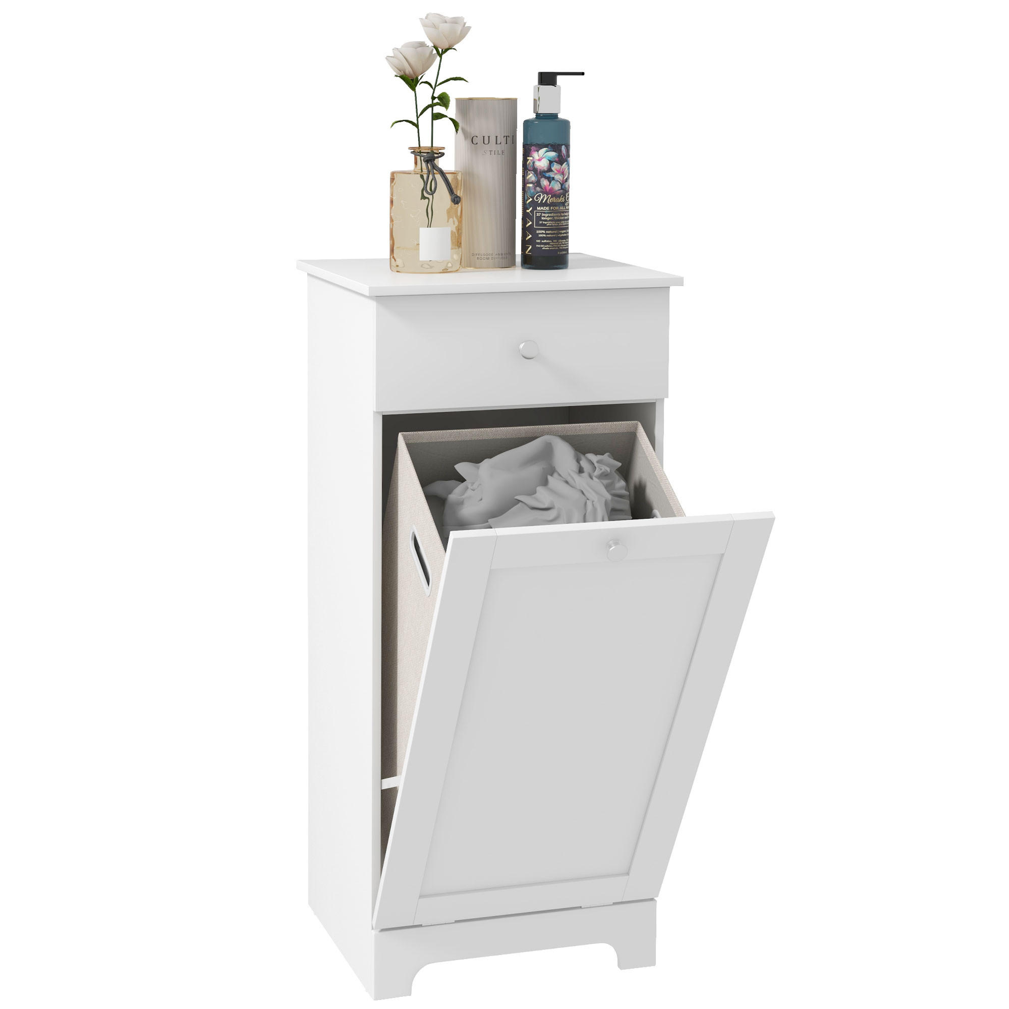 MIDISCHRANK DE-12422 mit wäschekorb 40/40/90 cm Weiß - Weiß, Holzwerkstoff (40/90.5/40cm) - ComfortXL