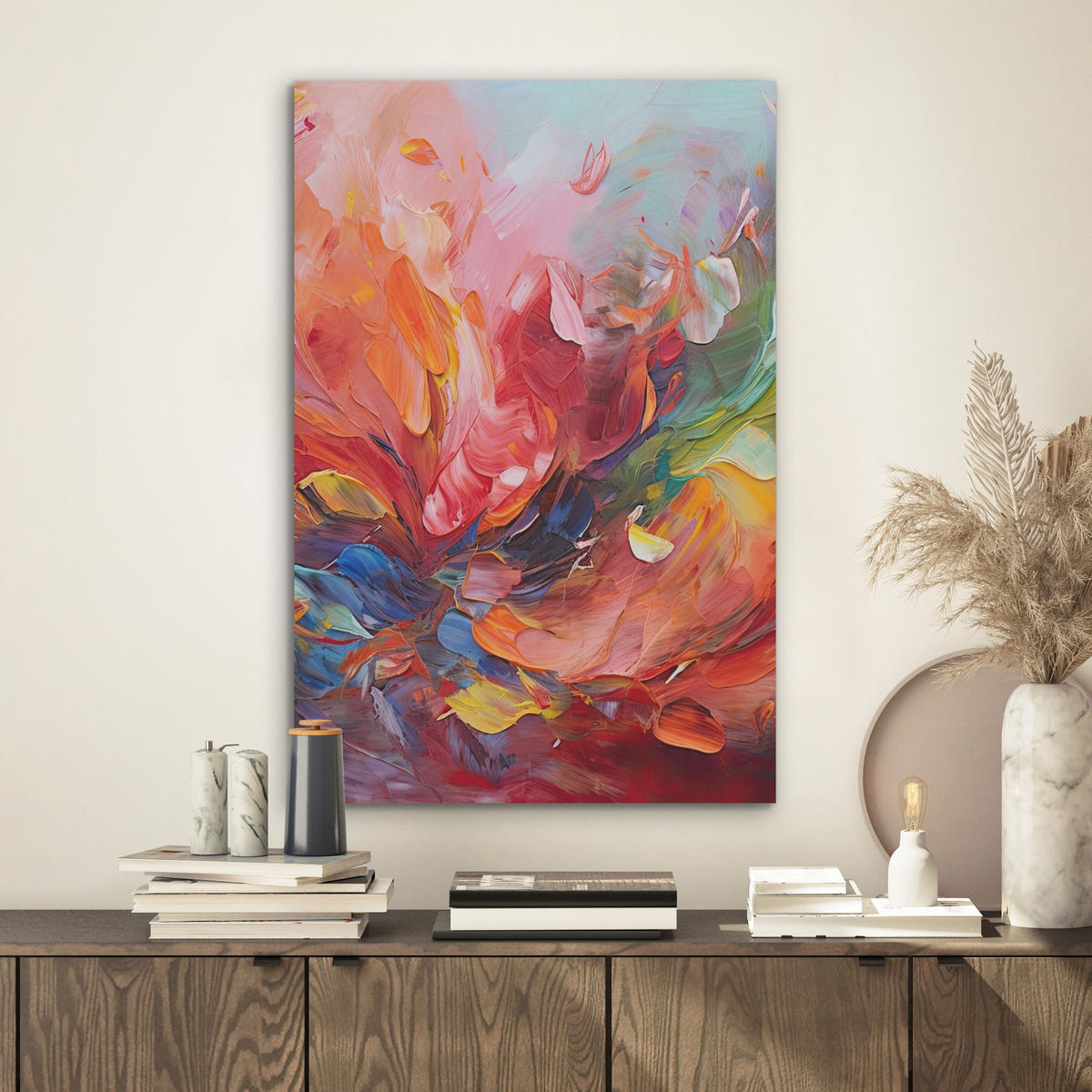 AKUSTIKBILD Ölgemälde - Kunst - Abstrakt - Farbenfroh Kunstdruck Schlafzimmer 50x70 cm - Altrosa, Kunststoff (50/70/0.9cm) - MuchoWow