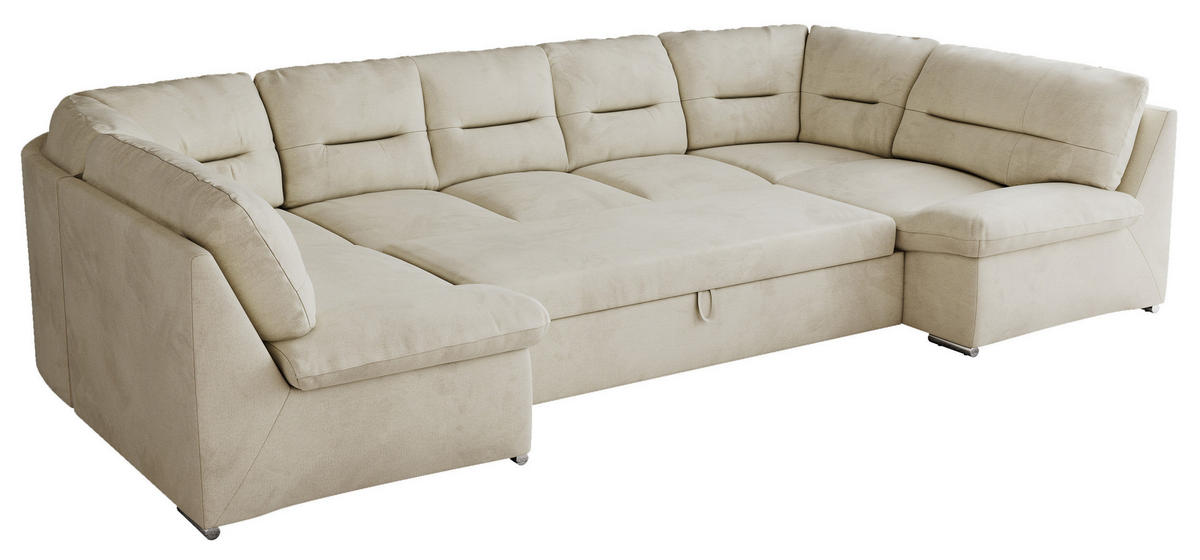 WOHNLANDSCHAFT COMODO U Beige Velvet - Beige/Silberfarben, Textil/Metall (340/93/206cm) - MKS