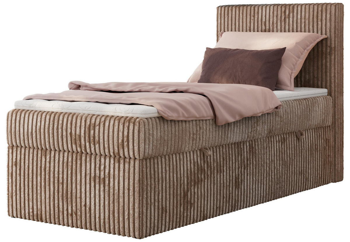 BOXBETT TILIANO 90/200 - Braun Cord - H3 - Rechts - Braun, Textil (90/200cm) - MKS