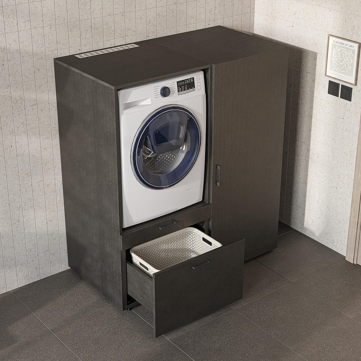 WASCHMASCHINENSCHRANK Serie 2 127cm Breit, 145cm Hoch - Schwarz, Holzwerkstoff (127/145/67cm)