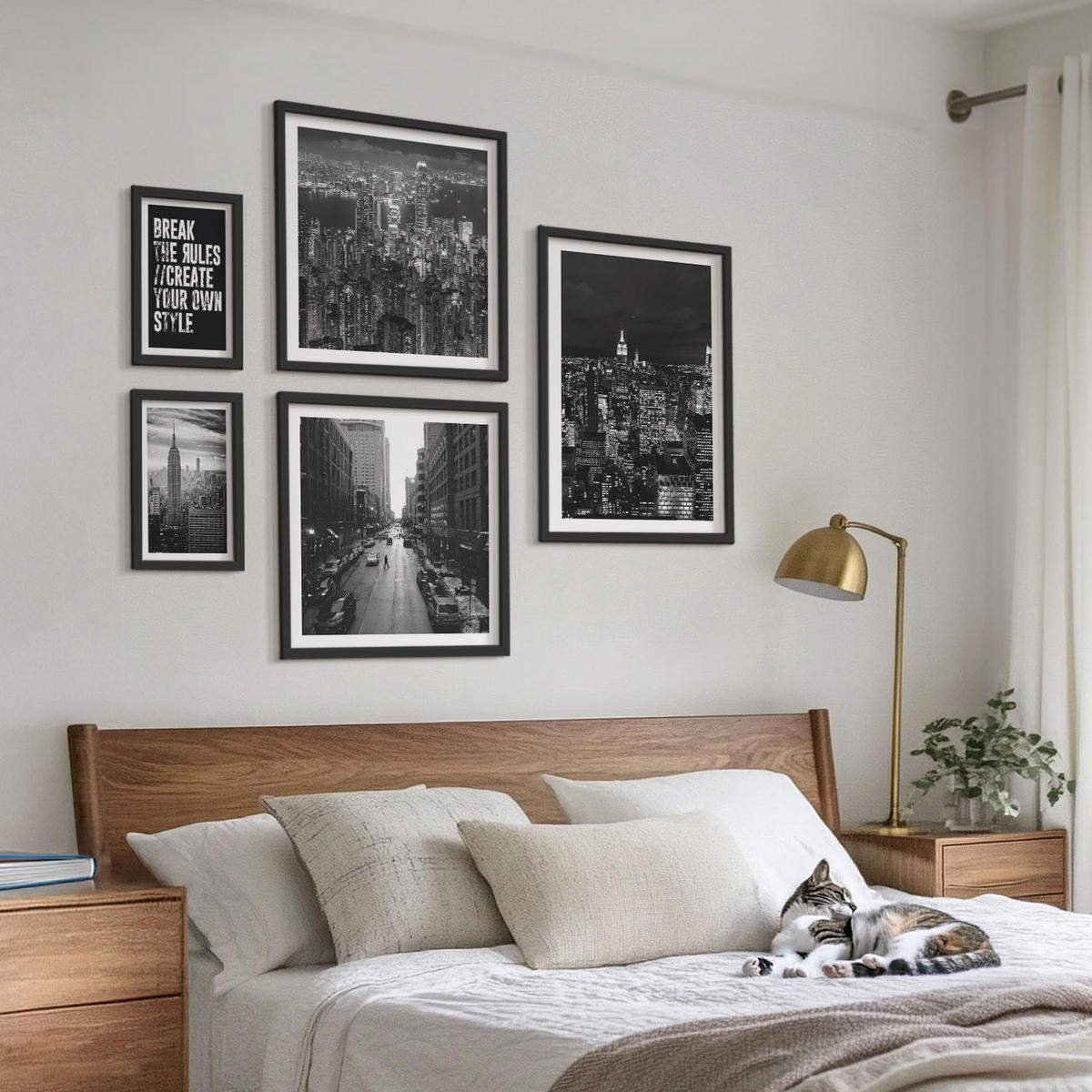 WANDBILDER 5er-Set - 50x50 cm & 20x30 cm & 40x60 cm Schwarzer Rahmen - Inspiration für Schwarz-Weiß-Darstellungen von Stadtstraßen - Schwarz, Kunststoff (40/60cm) - ArtPrintCave