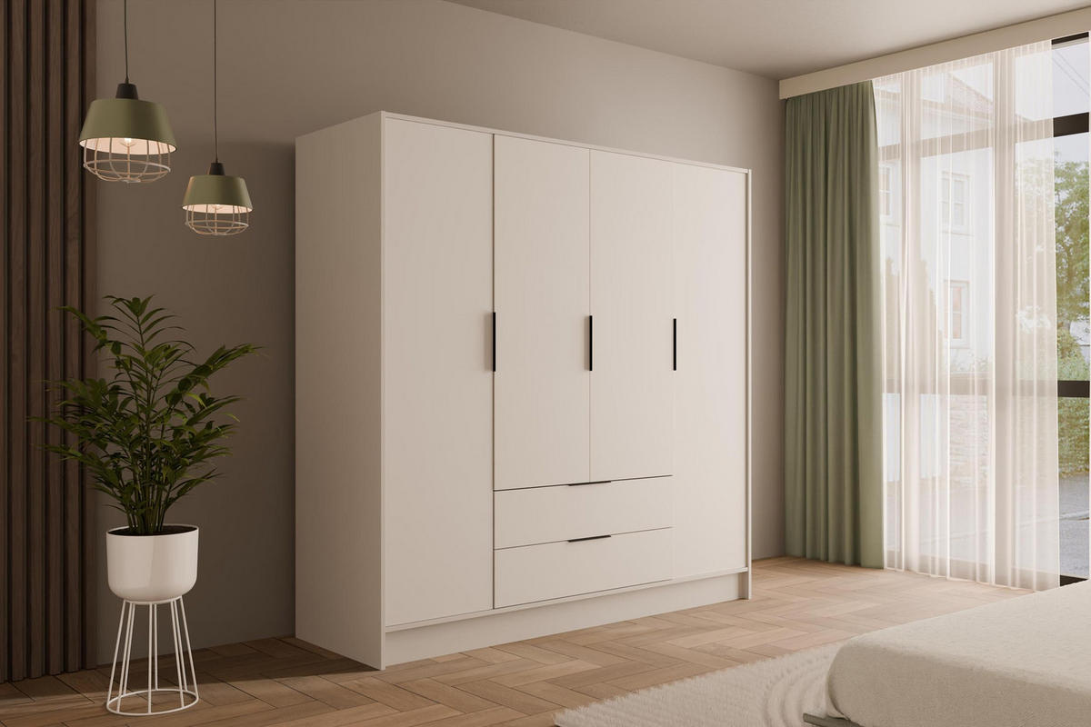 KLEIDERSCHRANK mit Flügeltüren KOLIN 200x200cm Weiß / Weiß - Weiß, Holzwerkstoff (200/200/51cm) - ALTDECOR