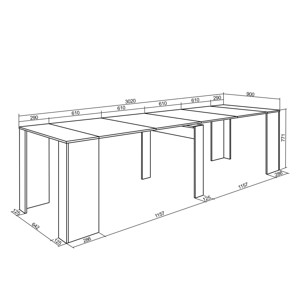 KONSOLENTISCH ausziehbar 58 bis 302cm, für 14 Gäste, zementgrau, 90/58/77cm - Hellgrau/Grau, Holzwerkstoff (90/302/77cm) - Skraut Home