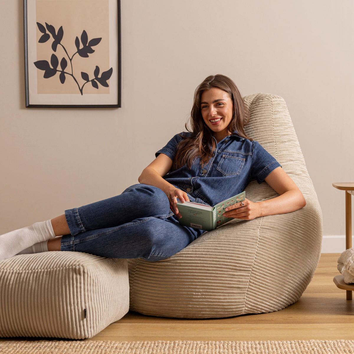 SITZSACK mit Hocker Dalton XXL Cord - Beige, Textil (94/40/92cm) - icon