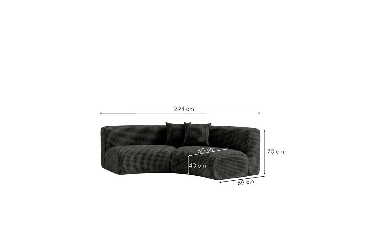 SOFA Round, Chenille-Stoff Cremona, Anthrazit, GRETA - Anthrazit, Holz (294/70/89cm) - Kaiser Möbel