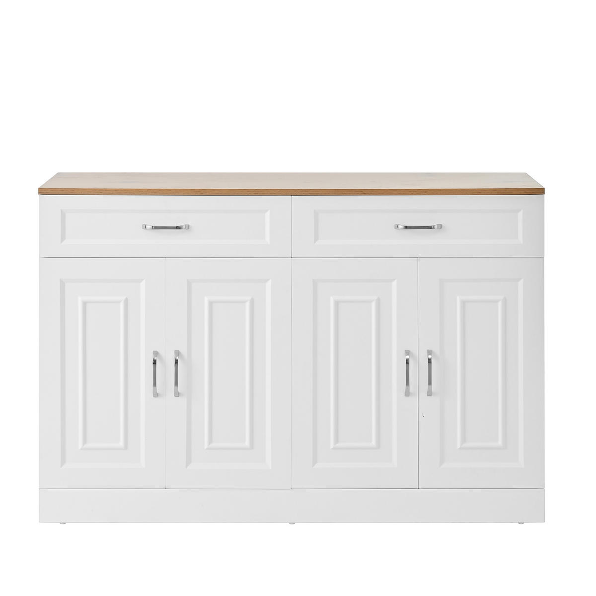 SIDEBOARD mit Regalen und Rebounder 4 Türen, 2 Schubladen, verstellbare Einlegeböden Natürliche Holzmaserung und Weiß - Weiß, Holzwerkstoff (120/80.5/35cm) - Urban Meuble