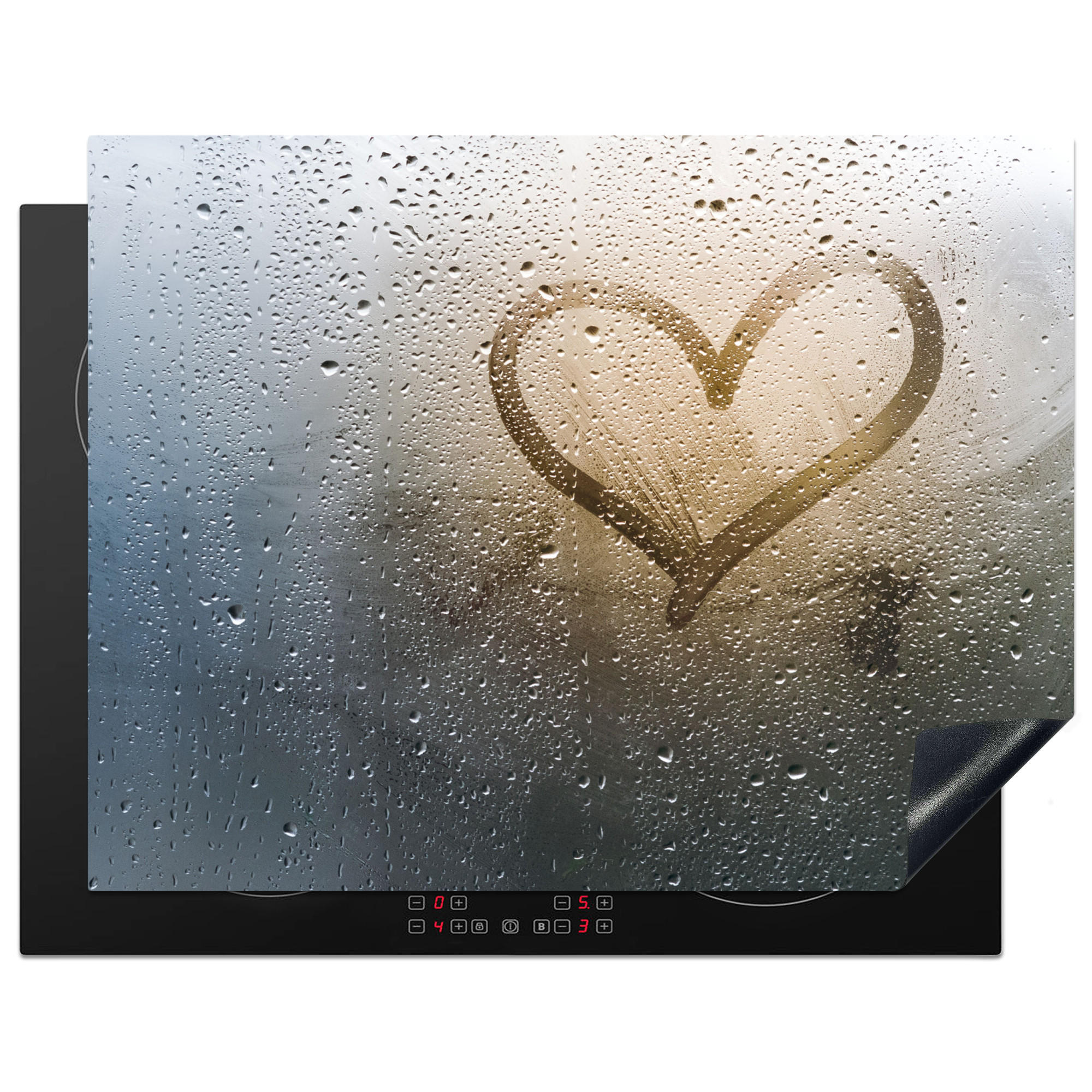 HERDABDECKPLATTE Herz - Kondenswasser - Wasser - 3D Induktionsmatte 77x59 cm - Grau, Kunststoff (77/59/0.2cm) - MuchoWow