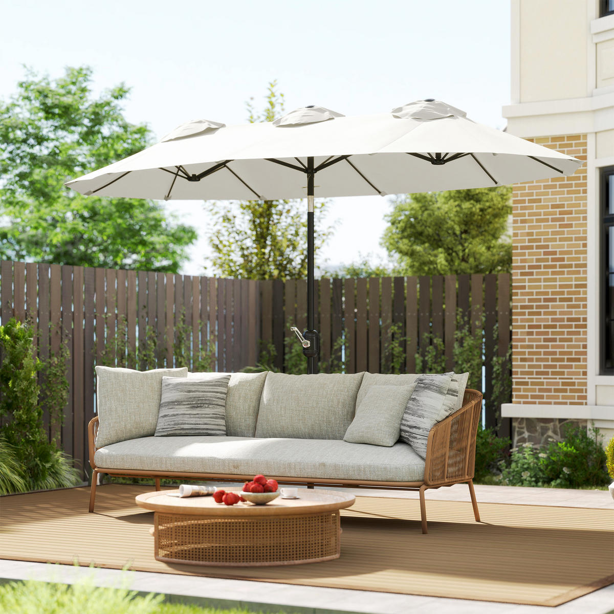 DOPPELSONNENSCHIRM mit Handkurbel Weiß 295/152/222 cm - Creme, Metall (152/295cm) - Outsunny