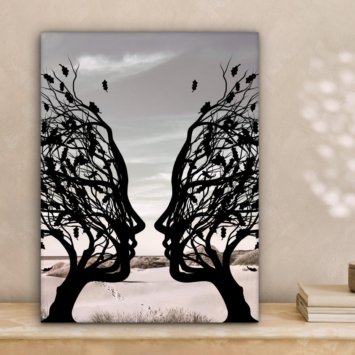 LEINWANDBILD Strand - Meer - Menschen - Baum - Moderne Kunst 30x40 cm - Hellgrau, Textil (30/40cm) - MuchoWow