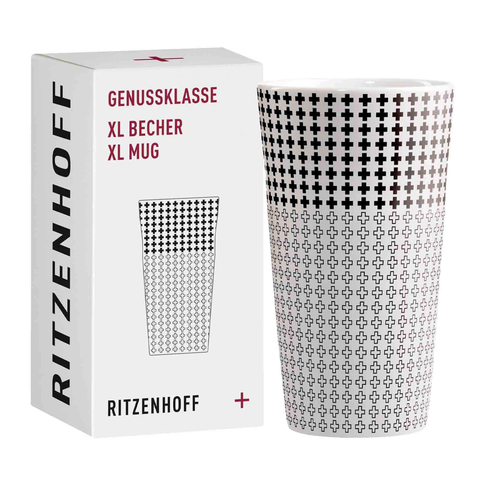 KAFFEEBECHER XL Genussklasse schwarz-weiß 525 ml - Schwarz/Weiß, Keramik (0.525L) - Ritzenhoff