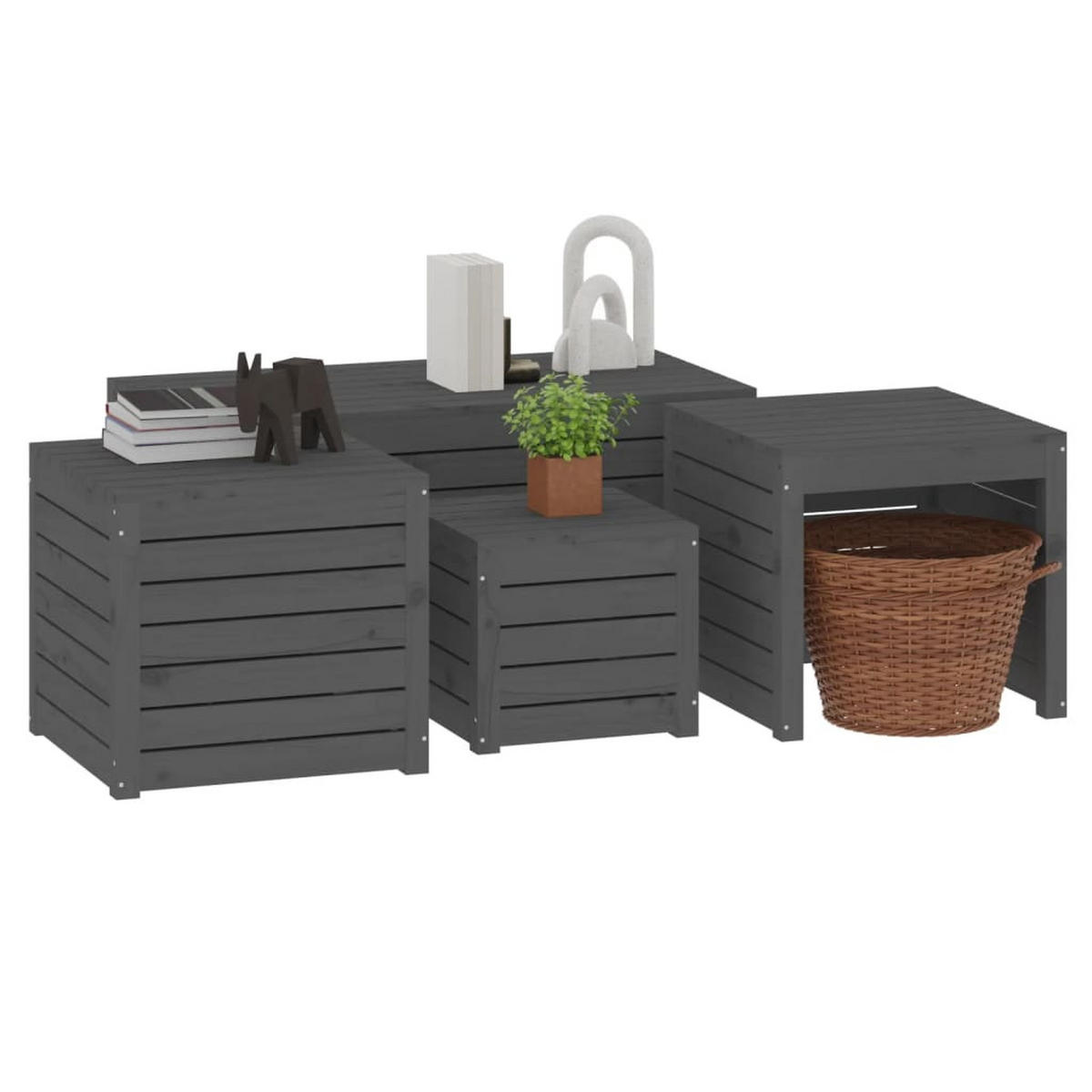 4-TLG. Gartenbox-Set Grau Massivholz Kiefer - Grau, Holz (101/46.5/50.5cm) - furnicato