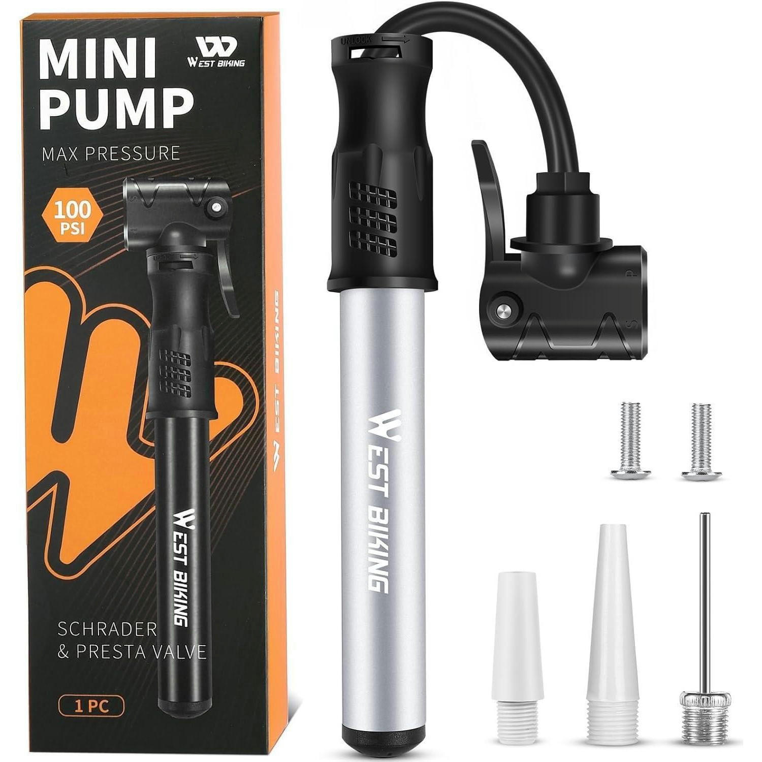 FAHRRADPUMPE Mini Aluminium für alle Ventile, tragbar, 100 PSI - Multicolor, Metall (4.3/1/22.5cm)