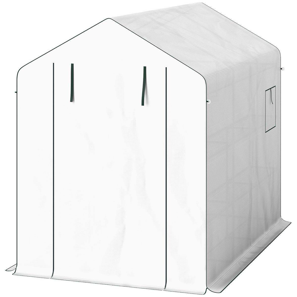 GEWÄCHSHAUS DE-12003 3 m² mit 3 Etagen & verstärkter PE-Bache Grün - Weiß, Kunststoff (215/190/143cm) - ComfortXL