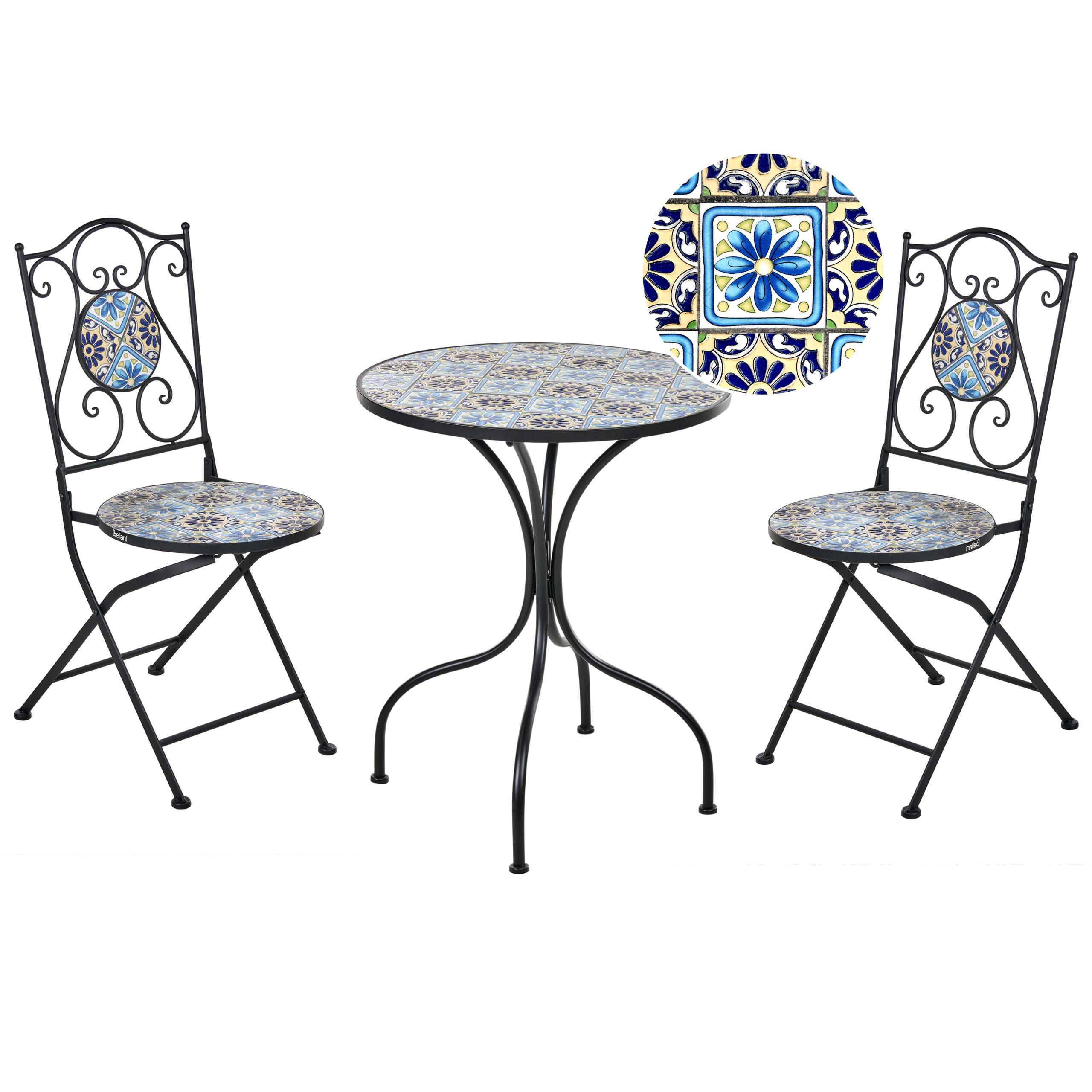 Beliani Bistro-Set Schwarz, Blau