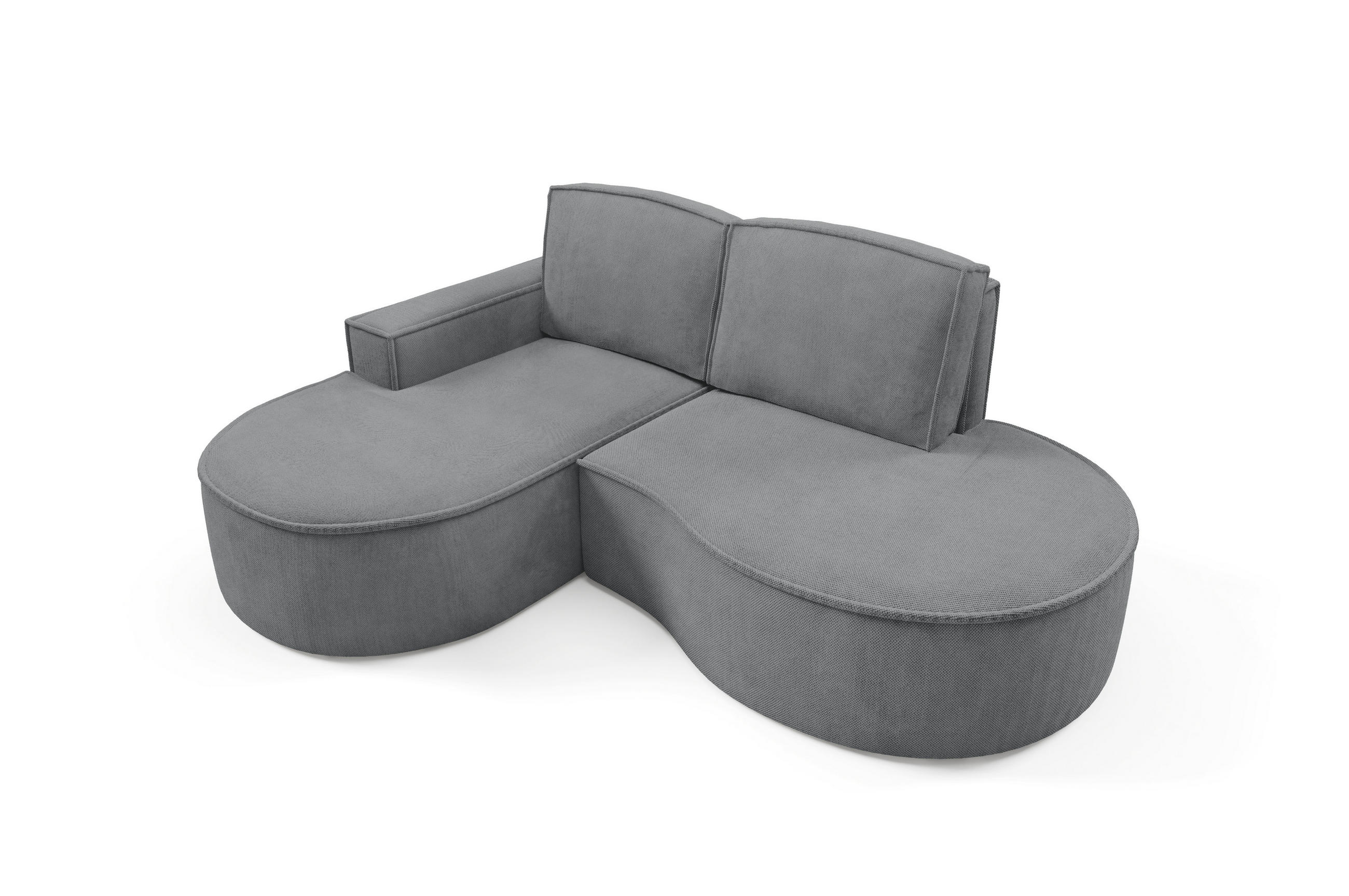 ECKSOFA MOLLY – Halbkreisförmig, Curio-Bouclé, Lose Kissen, 210x157x88 cm, Links Grau - Grau, Holz/Textil (157/210cm) - DomoHome