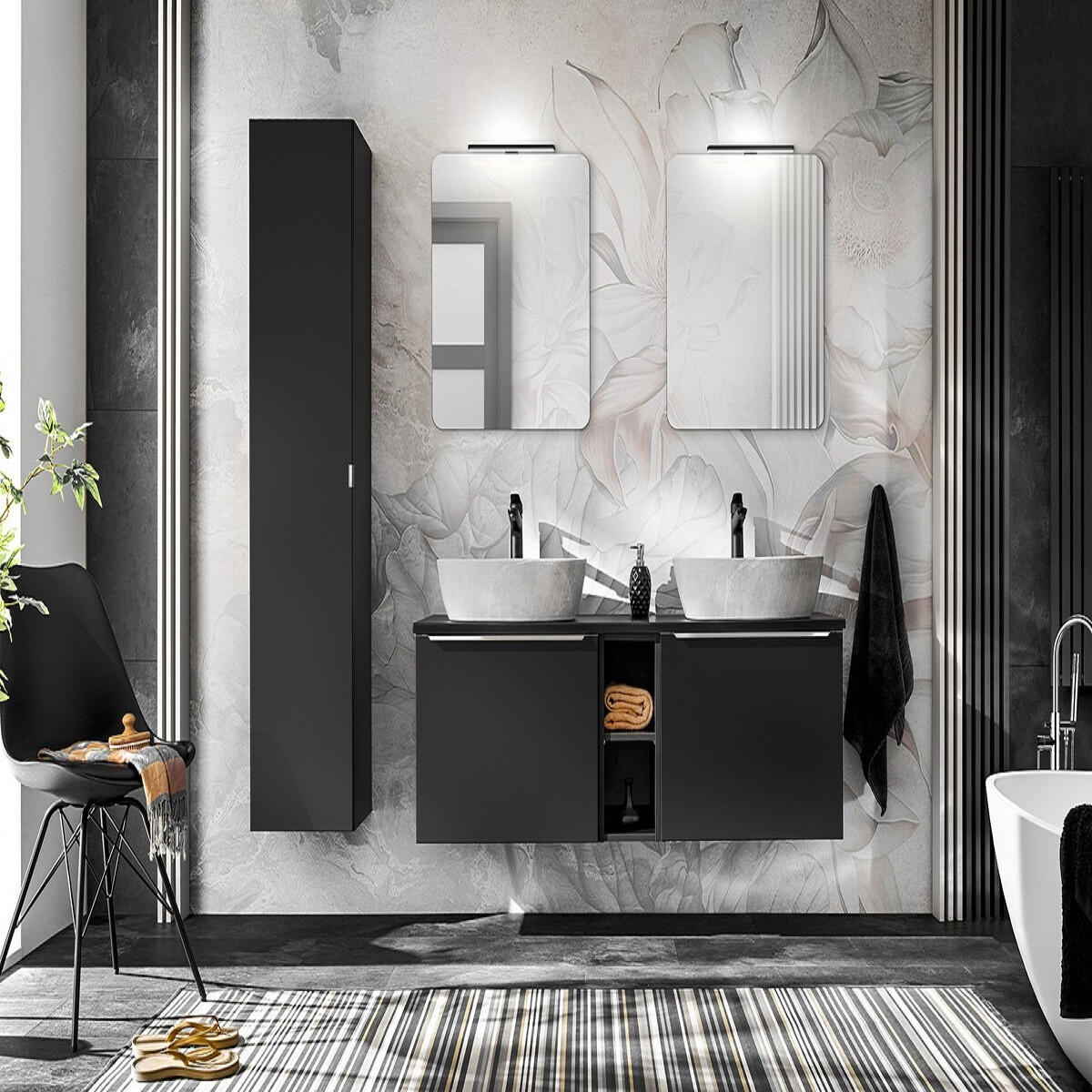 Milaros Markt Badmöbel-Set Schwarz 140x160x46 cm