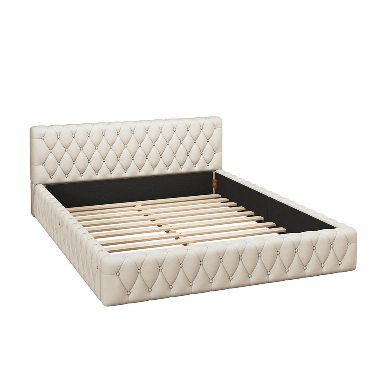 POLSTERBETT 140/200 cm in Beige Samt - Beige, Holz/Textil (140/200cm) - KOMHTOM