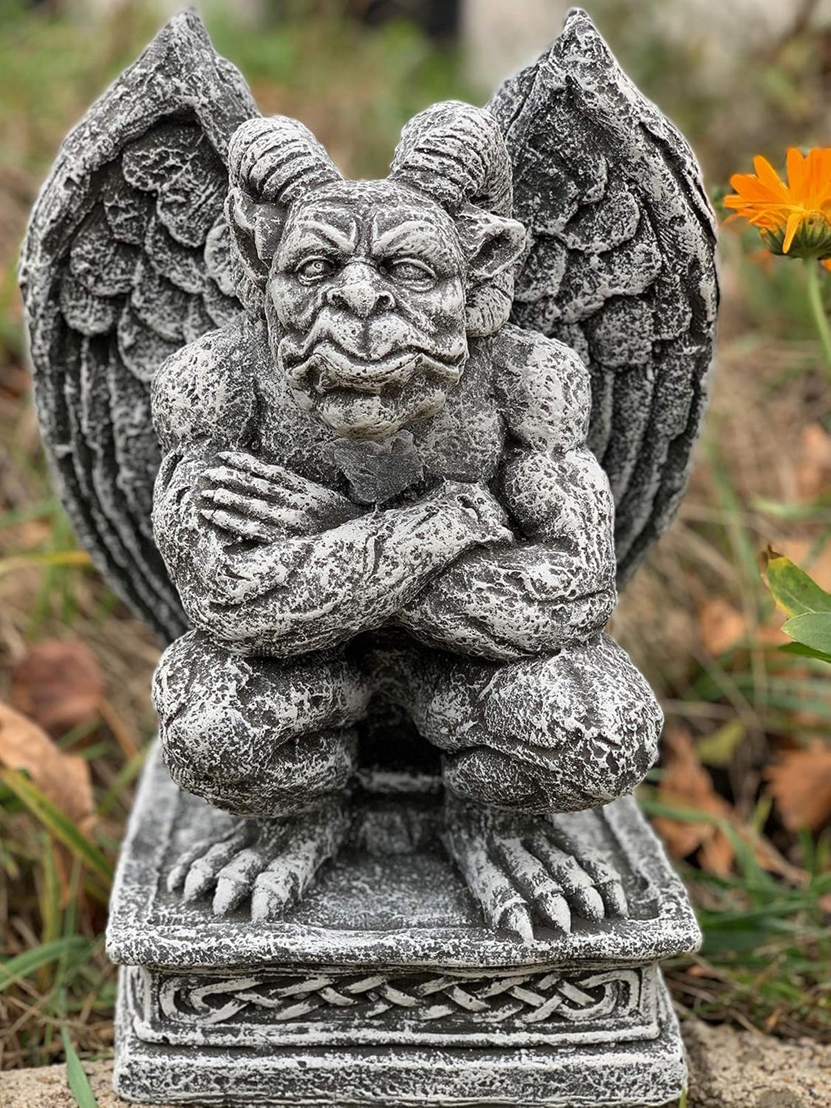 STEINFIGUR hockender Gargoyle frostfest Steinguss - Grau, Stein (17/31/17cm) - stoneandstyle