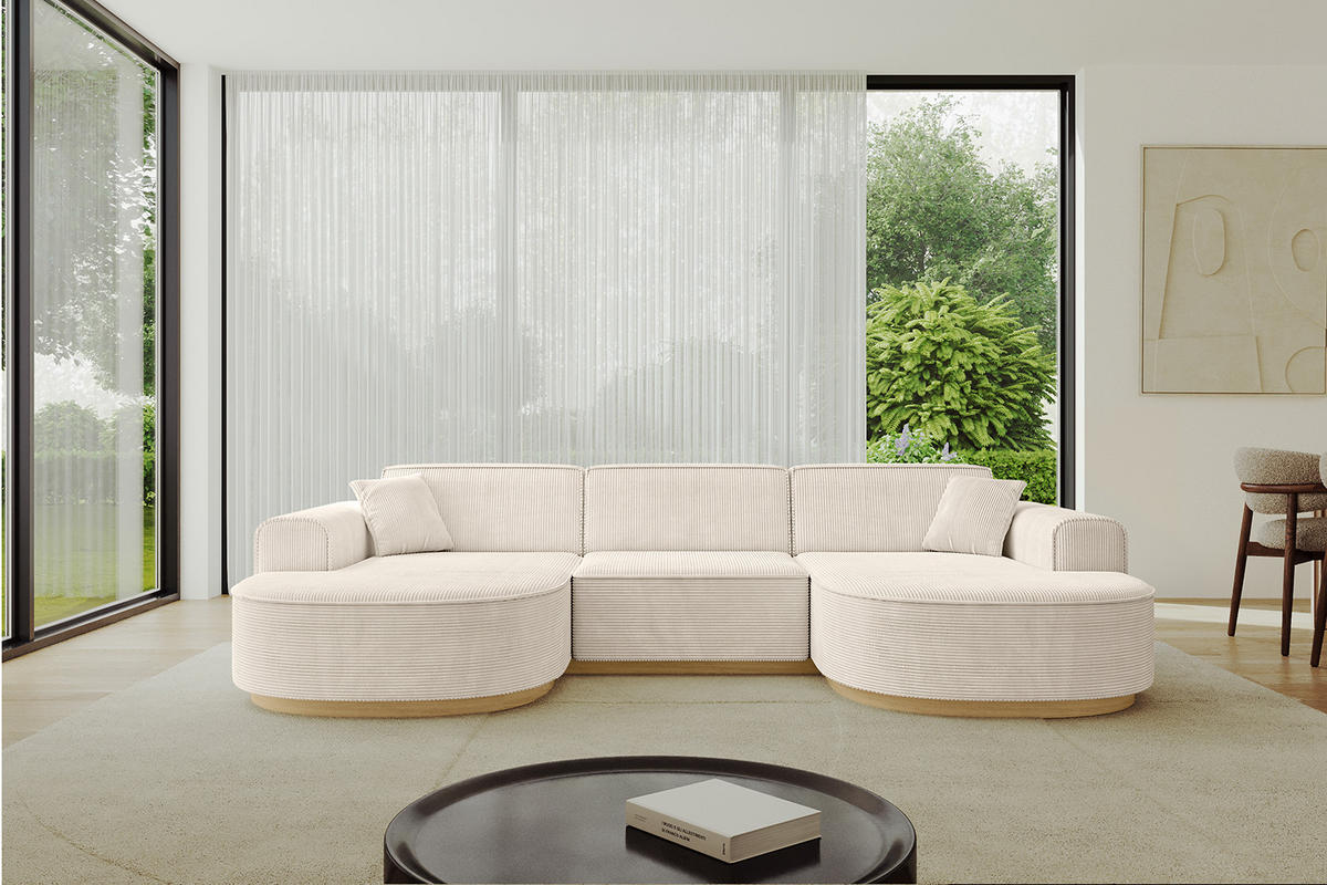 WOHNLANDSCHAFT MARI-U1-v2 - 303x171x83 cm Beige Cord - Beige, Holzwerkstoff/Textil (303/83/171cm) - ALTDECOR