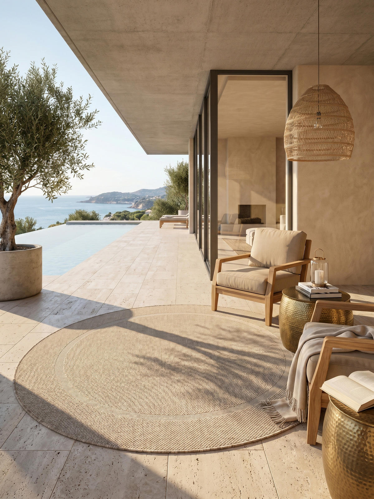 TEPPICH Balkon Unifarben Pflegeleicht Waschbar Terrasse Rund Beige 160x160 cm – ALSTER - Beige, Textil (160/160cm) - KADIMA DESIGN