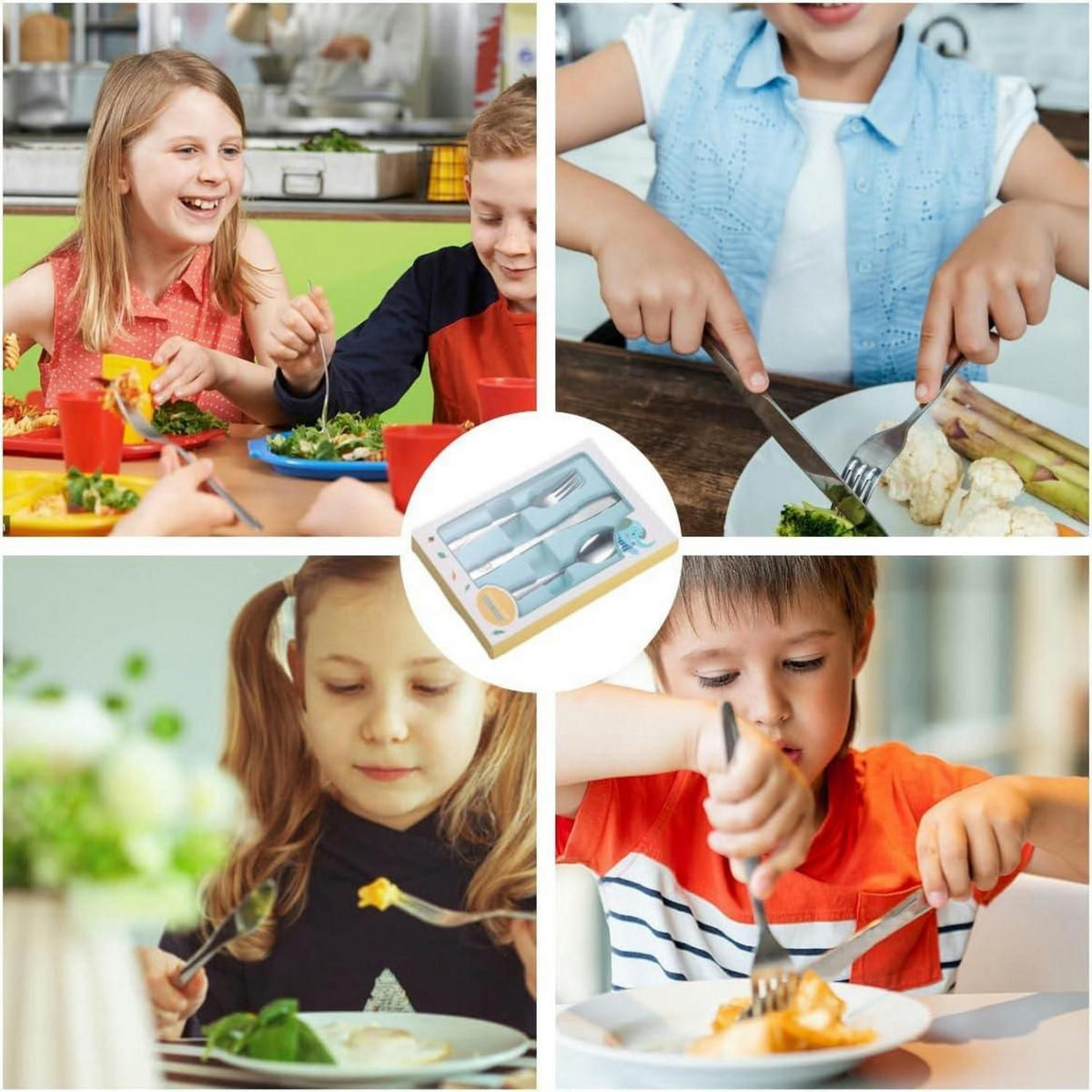 KINDERBESTECK 3-teiliges Set Edelstahl mit Motiven - Silberfarben, Metall