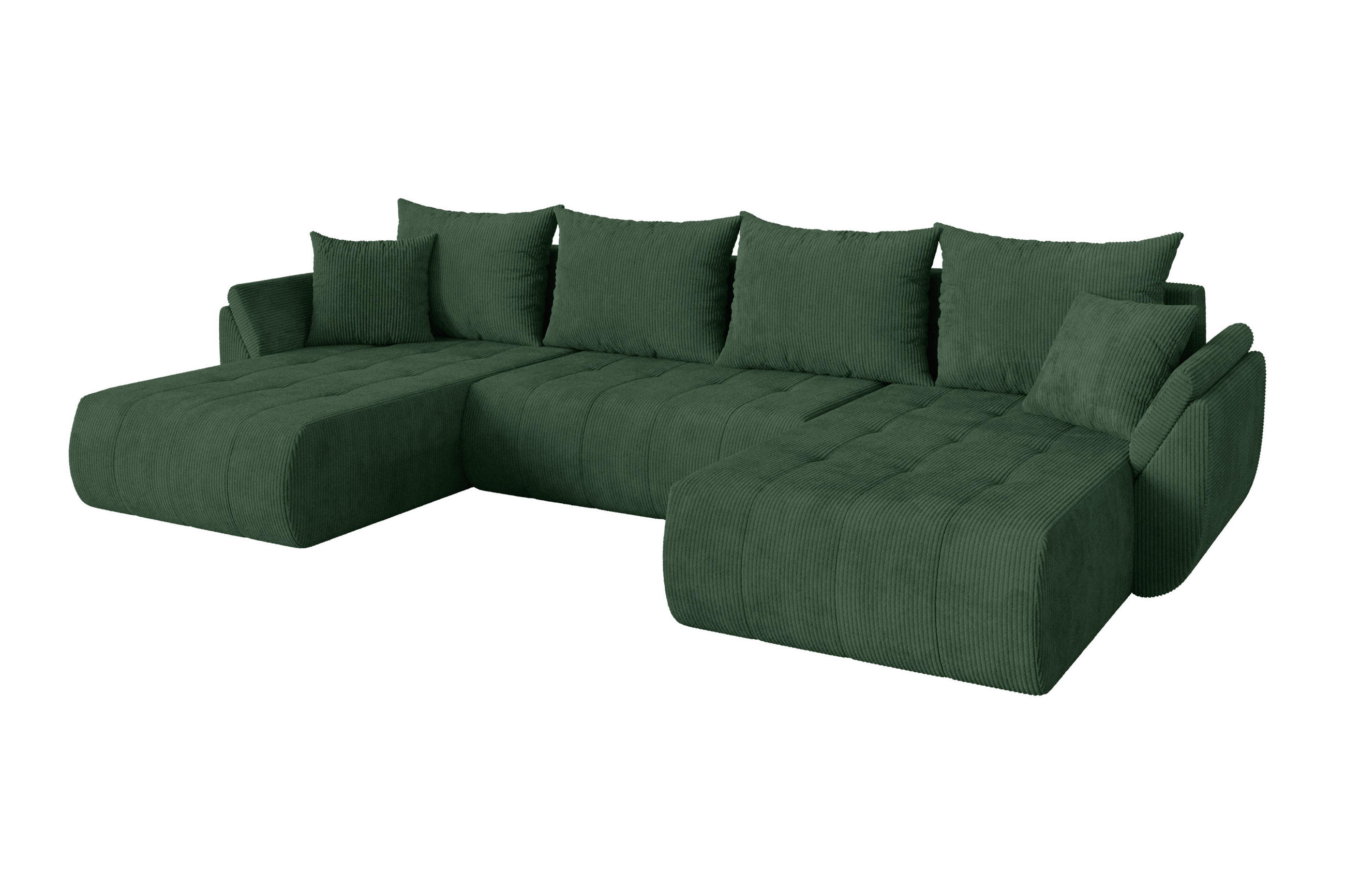 WOHNLANDSCHAFT mit Schlaffunktion und Bettkasten TOKO-U 378x194x86 Grün Cord - Dunkelgrün/Schwarz, Holzwerkstoff/Kunststoff (378/86/194cm) - ALTDECOR