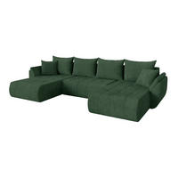 SEDACÍ SOUPRAVA DO U s funkcí spaní a úložným prostorem TOKO-U 378x194x86 zelená manšestr - černá/tmavě zelená, kompozitní dřevo/textil (378/86/194cm) - ALTDECOR