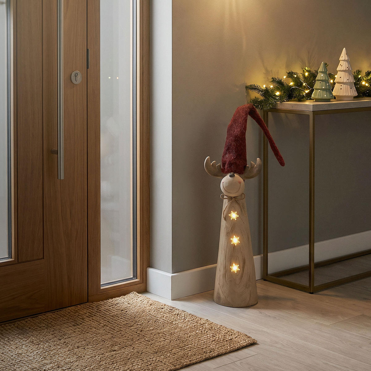 FIGURKA VÁNOČNÍHO SOBÍKA s LED osvětlením, vánoční dekorace do interiéru, výška nastavitelná 80–113 cm, hnědá, vzhled dřeva - hnědá, kámen (24/113/16cm) - ECD-Germany