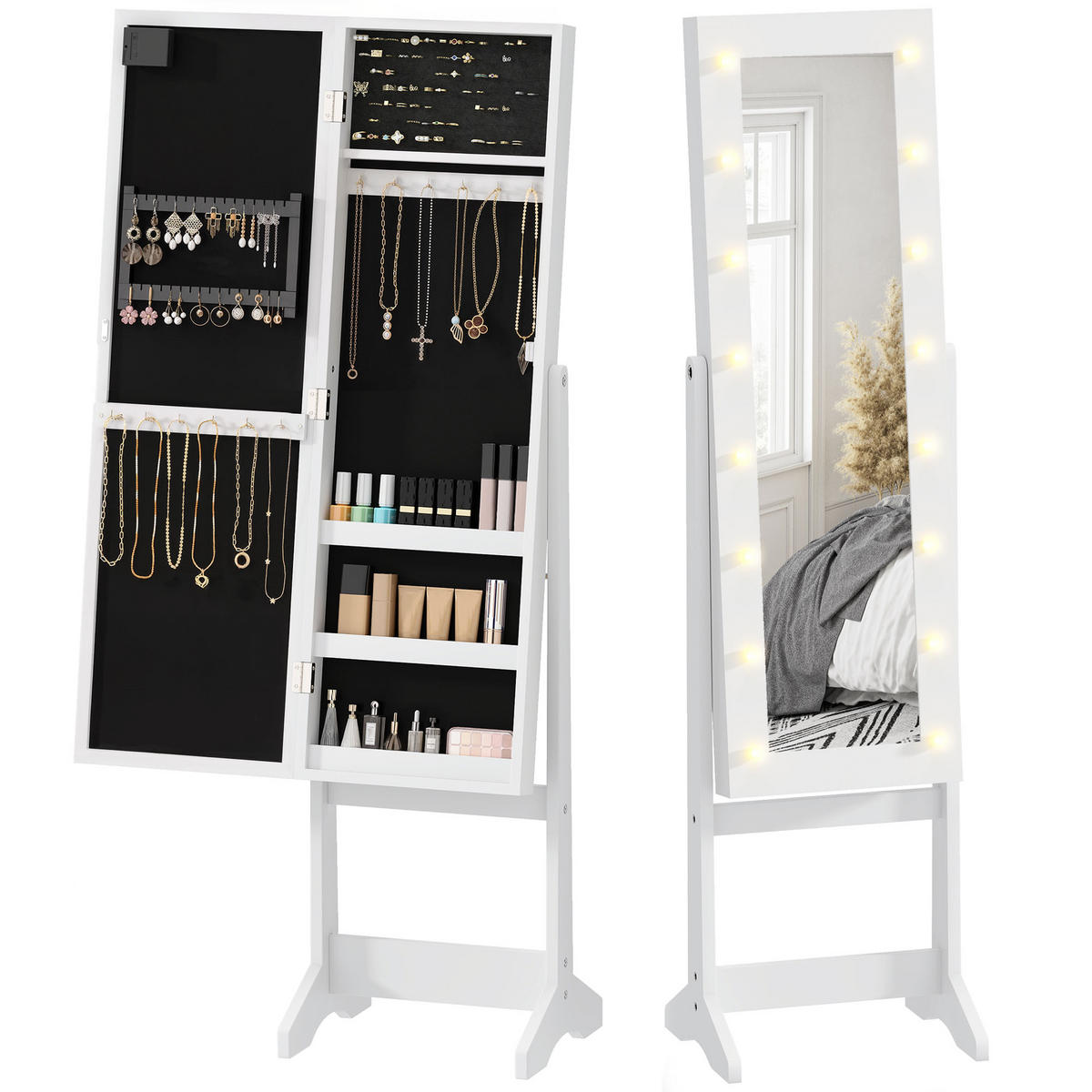 STANDSPIEGEL DE-18884 16 LEDs Weiß - Weiß, Holzwerkstoff (36/136/30cm) - ComfortXL