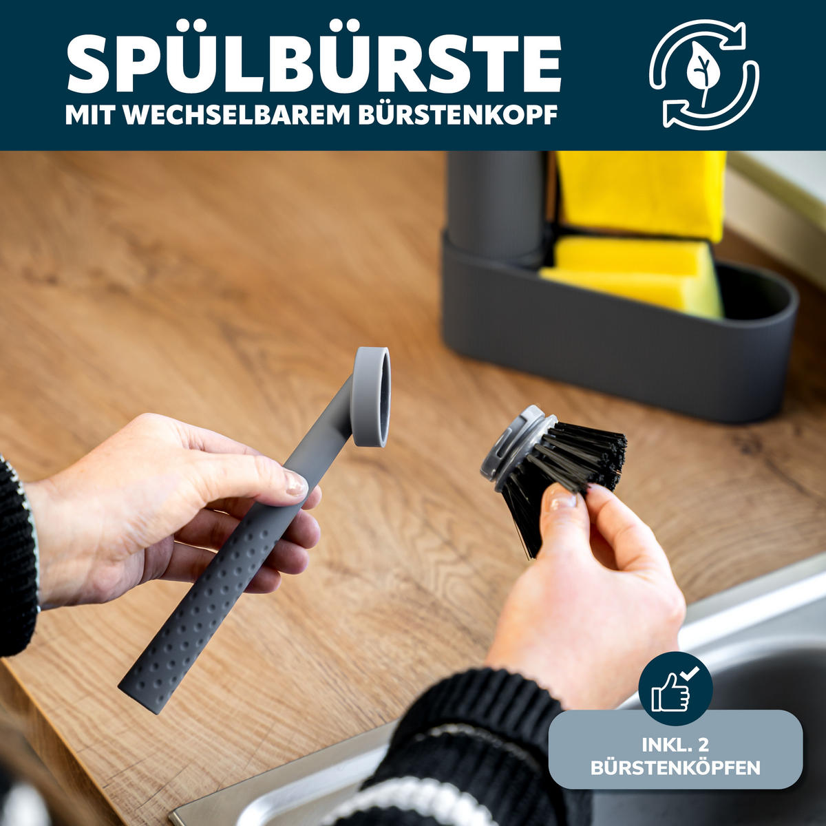 SPÜLBECKEN-SET, grau, Kunststoff - Grau, Kunststoff (22.5/21/6.5cm) - eluno