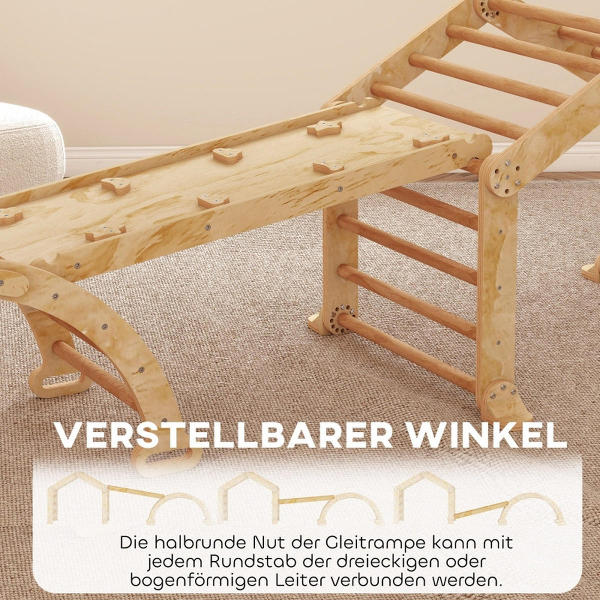 INDOOR-KLETTERGERÜST 9-in-1, mit Rampe, Rutsche, Leiter, Schreibtafel, für Kleinkinder, Holz - Kernbuche, Holz (80/247cm) - Hauptrolle