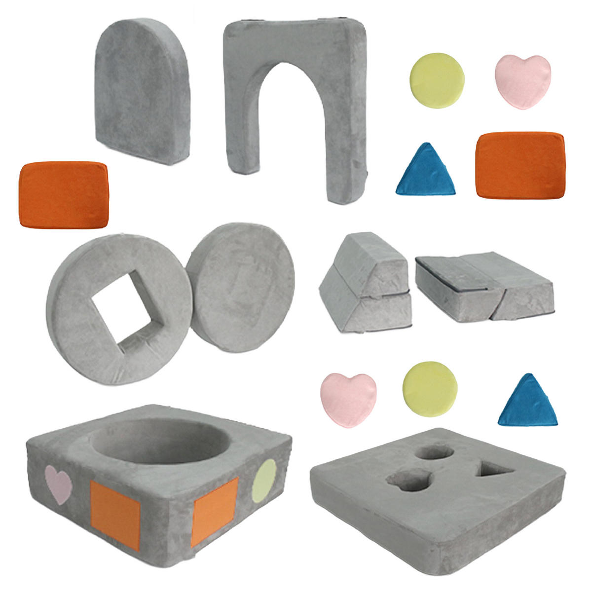 SPIELSOFA Anthrazit modular 18-tlg.-Set Schaumstoff - Grau, Kunststoff/Textil (130/40/65cm) - Relaxdays