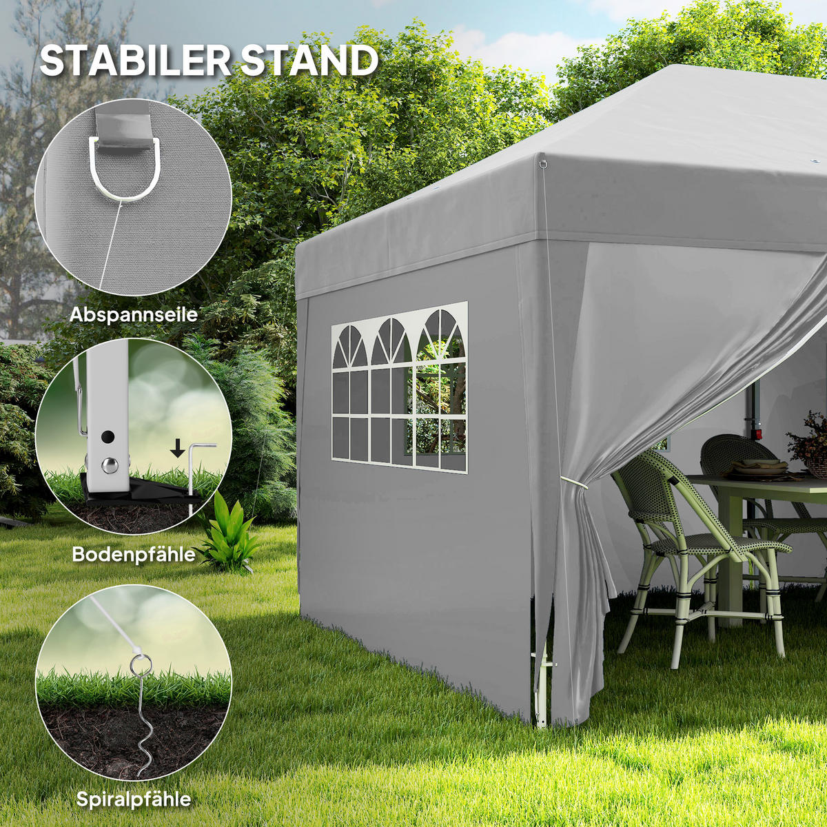 FALTPAVILLON Metall Grau - Grau, Textil/Metall (295/285/590cm) - Outsunny