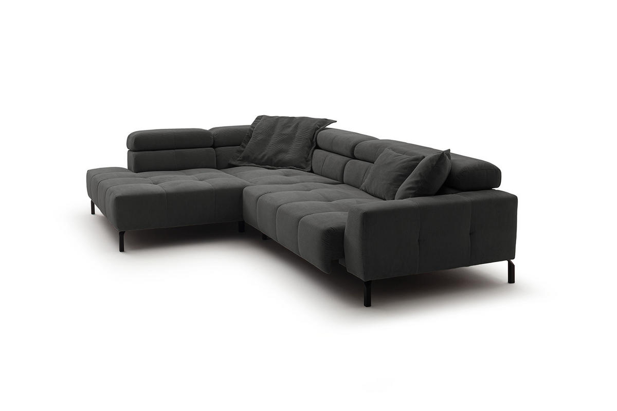 ECKSOFA MIT MOTORISCHEM SITZVORZUG OHIO Anthrazit Cord - Anthrazit/Schwarz, Textil/Metall (311/219cm) - KAWOLA