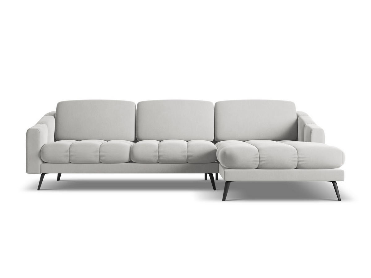 ECKSOFA Rechts Samt Stoff Grau - Silberfarben/Schwarz, Textil/Metall (264/160cm) - Makamii