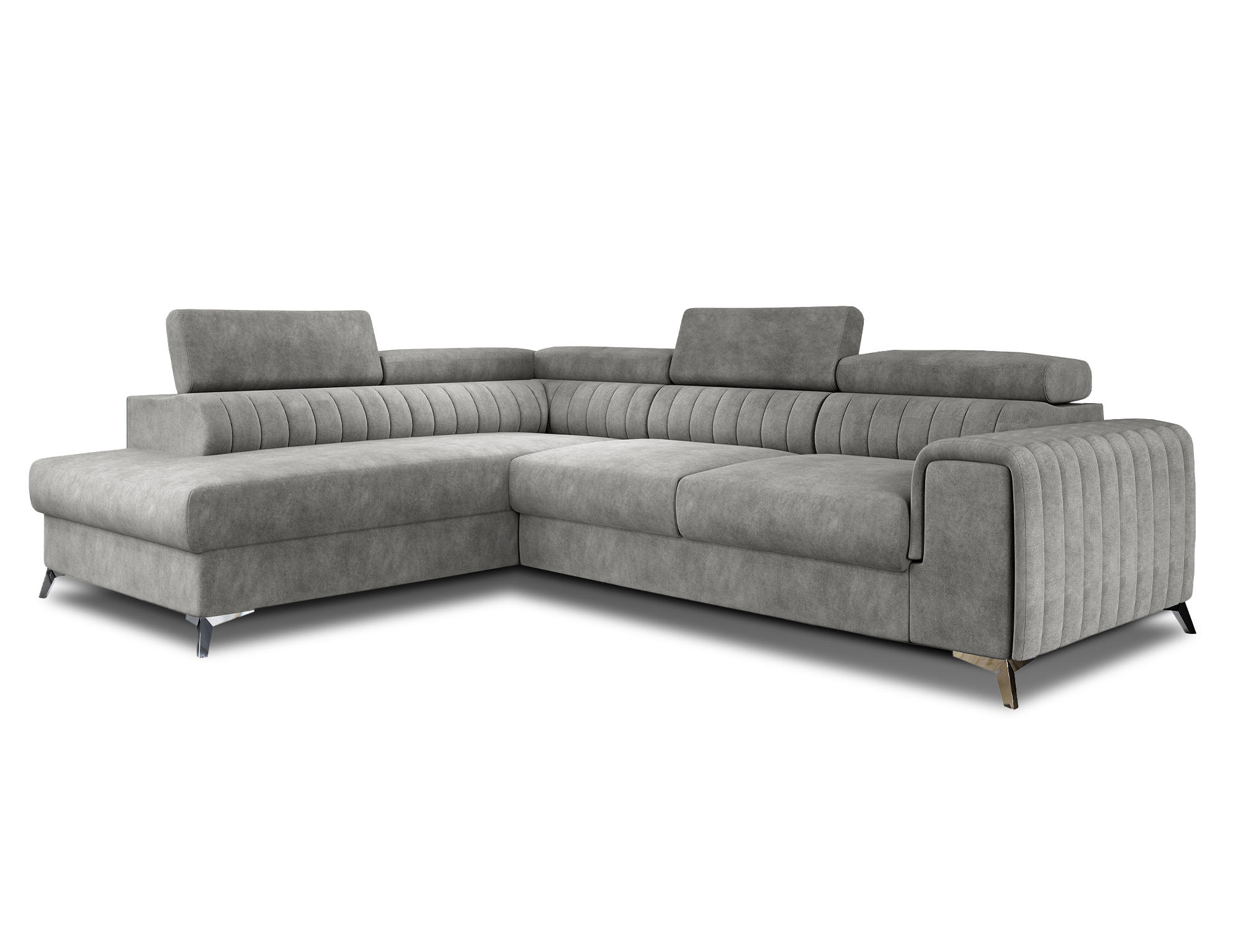ECKSOFA Laurence mit Schlaffunktion & Bettkasten – 278 x 205 cm, verstellbare Kopfstützen - Grau, Kunststoff (278/205cm) - Wohnideebilder