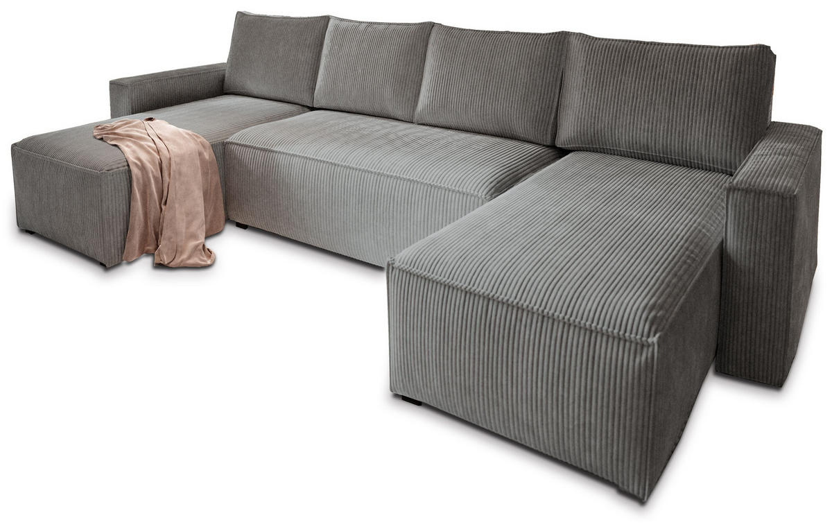 ROHOVÁ SEDAČKA ASPRA šedá - šedá, dřevo/textil (295/140cm) - MASSENO