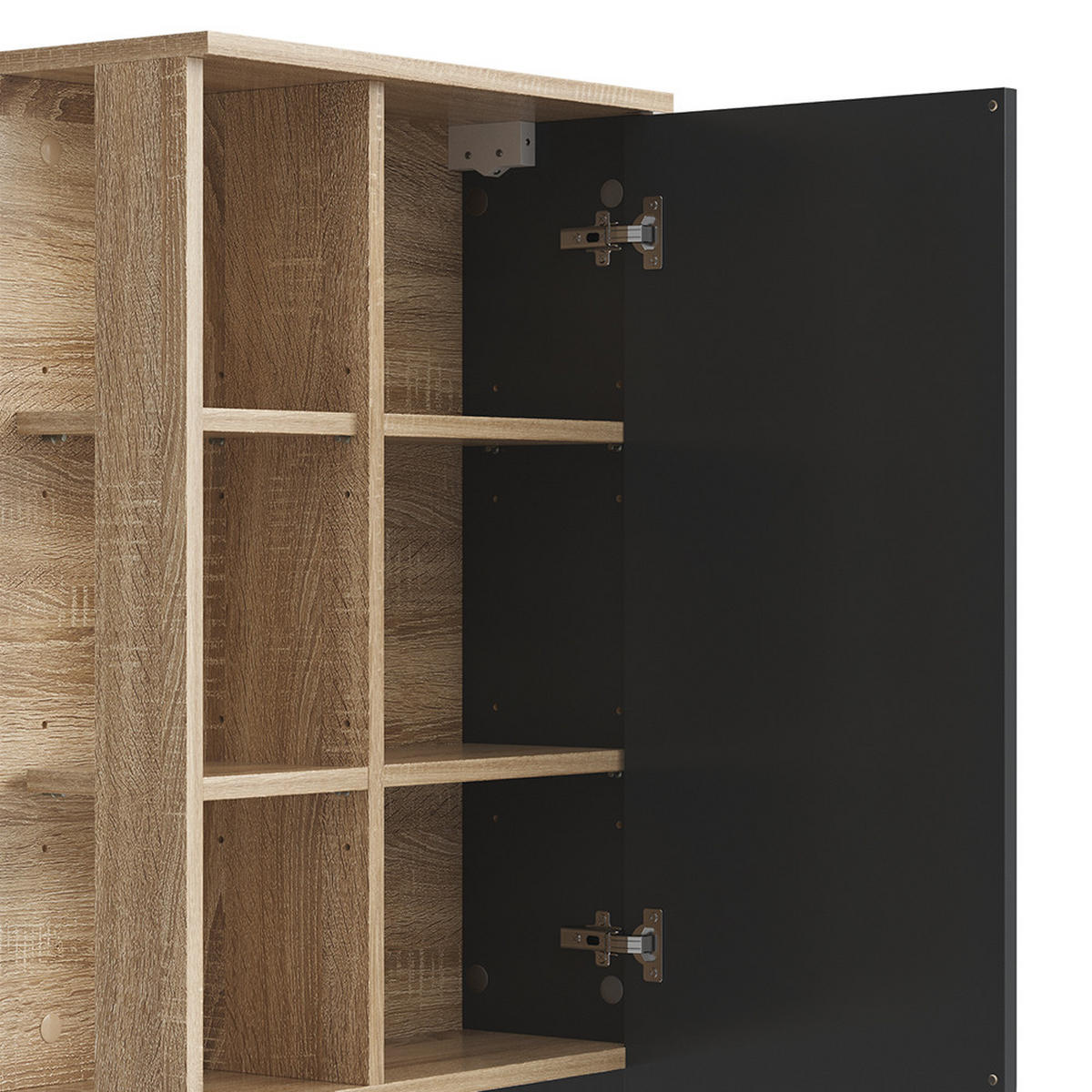BADSCHRANK Karen Anthrazit 50 x 75 cm mit Tür und offenen Fächern - Anthrazit, Holzwerkstoff (50/75/20cm) - Vicco