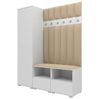 GEPOLSTERT Garderoben-Set Nela II LUX (Farbe Weiß + Stoff Trinity 04) - Beige/Silberfarben, Holz/Holzwerkstoff (150/187/40cm) - Ravio